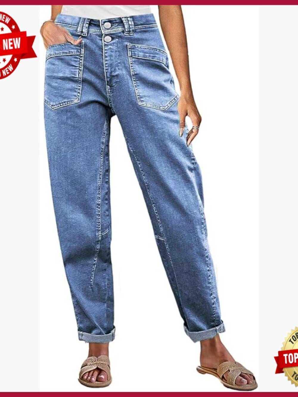 Mid Rise Straight Leg Cropped Pants, Cotton Spandex, Stitch Detail